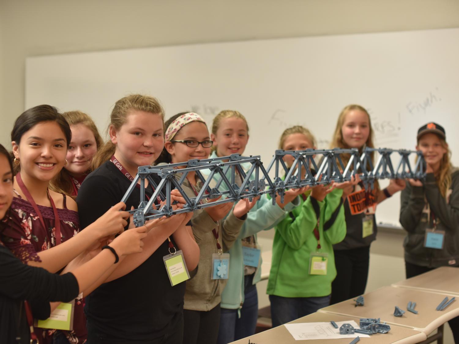 a bridge designed by girls during GE Girls @ Penn State Behrend is pictured.