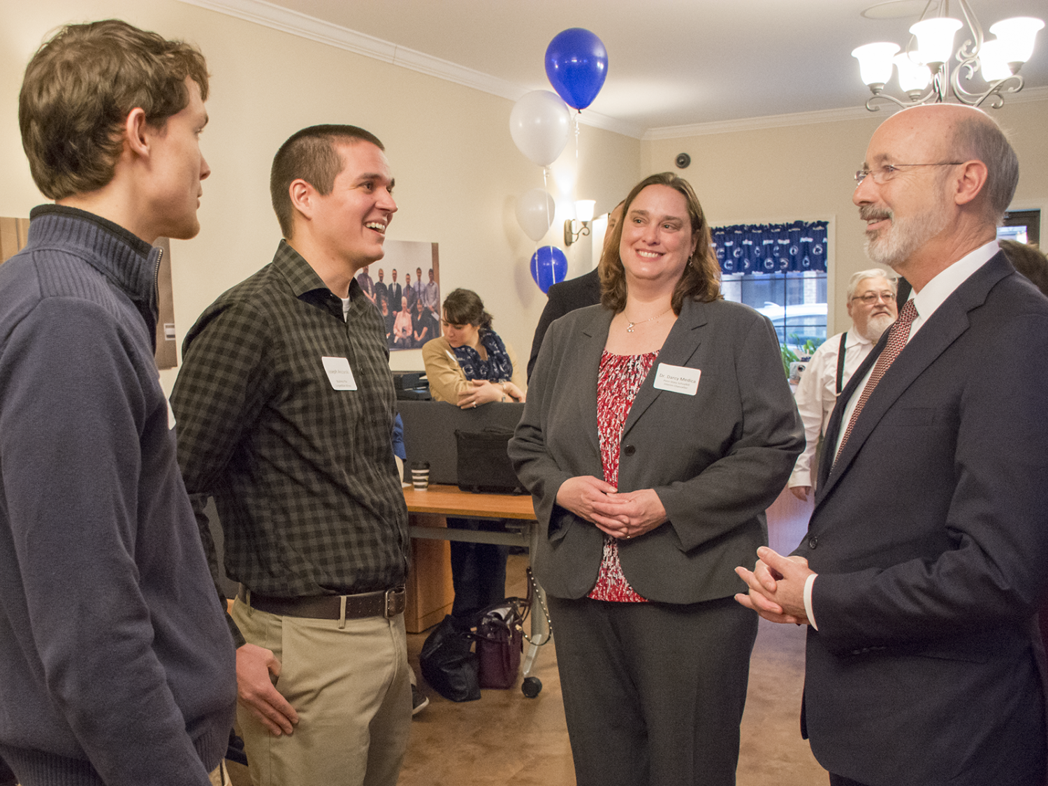 Governor Tom Wolf speaks with Invent Penn State seed money beneficiaries