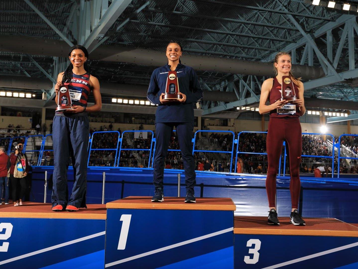 Danae Rivers women's track and field on podium at NCAA Championships