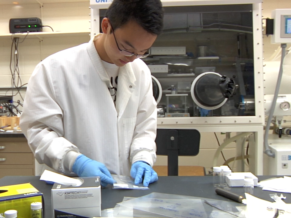 Fifth-year senior Danhao "Spark" Ma, an international student from Shanghai, works in a laboratory on the University Park campus.