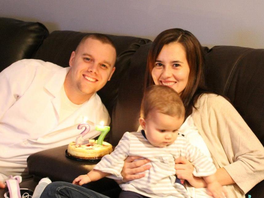 Army Staff Sgt. John Daughenbaugh is shown with his wife Juliana and daughter Mia.