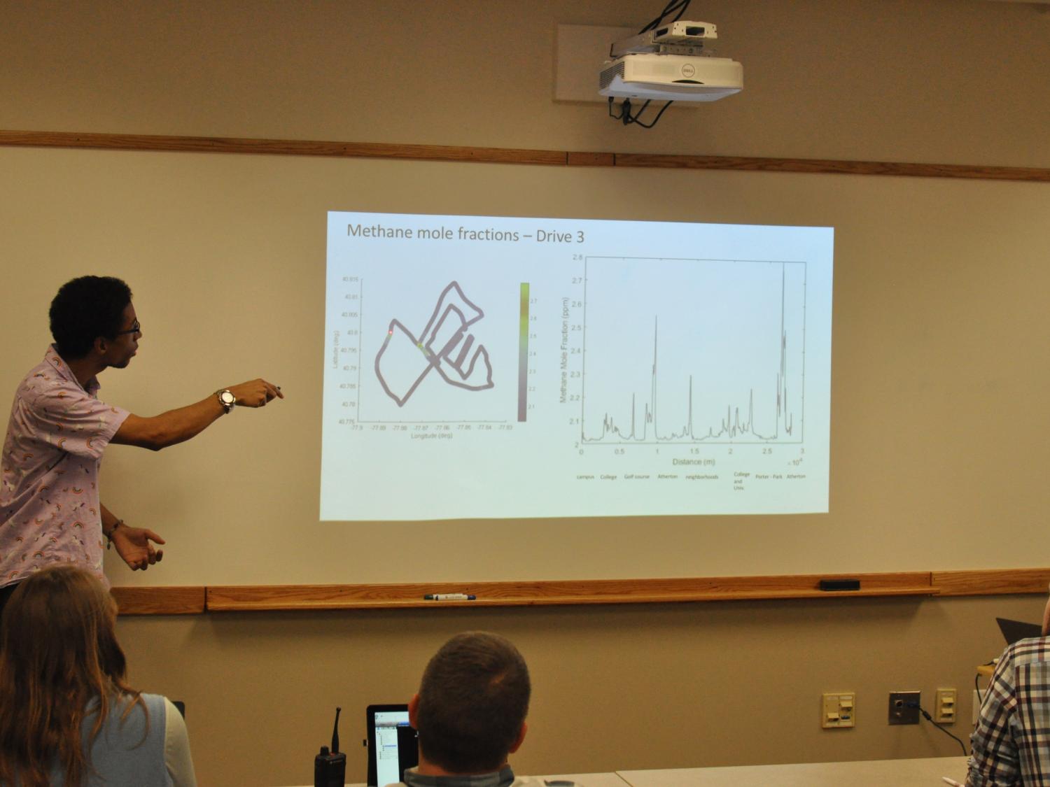 A Penn State students presents findings from a recent class project to measure methane leaks around State College 