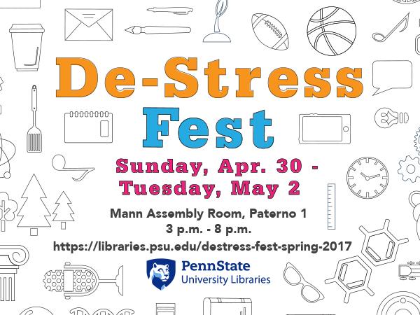 promotional graphic for De-Stress Fest with outlined everyday items