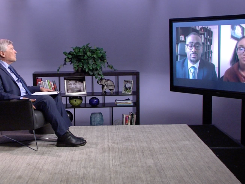President Barron sitting on a TV set
