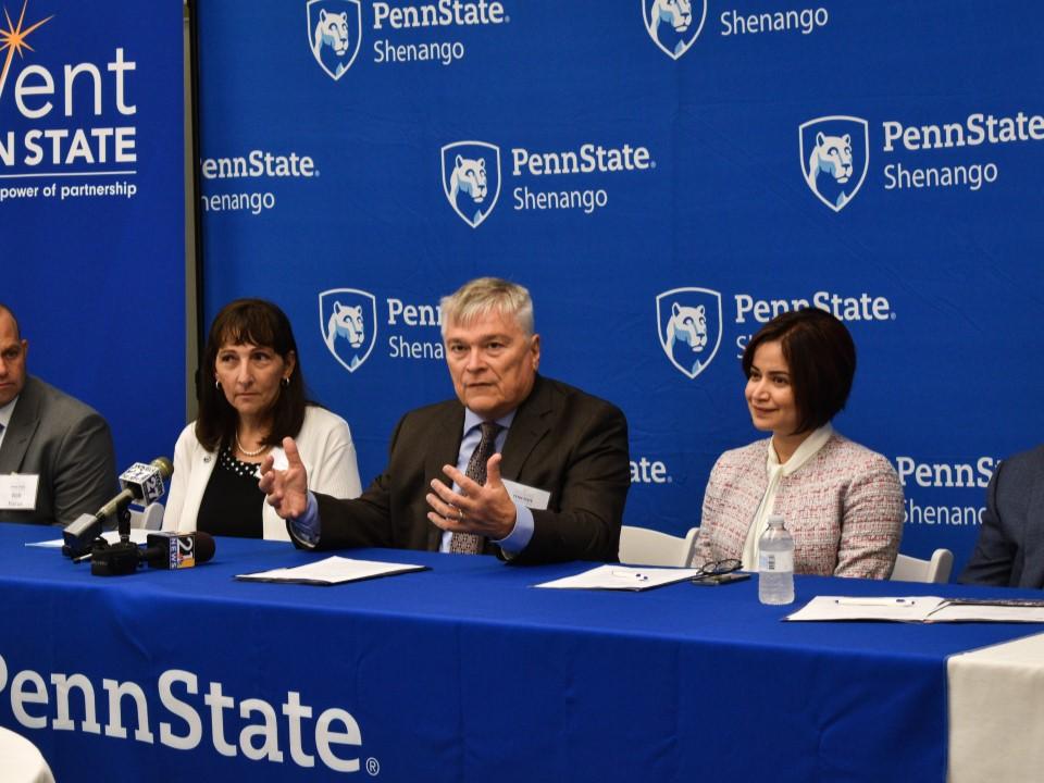 Penn State administrators and others involved in the VenturePointe incubator at press conference