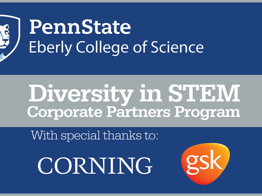 Eberly College of Science Diversity in STEM Corporate Partners Program logo, with special thanks to Corning and GlaxoSmithKline
