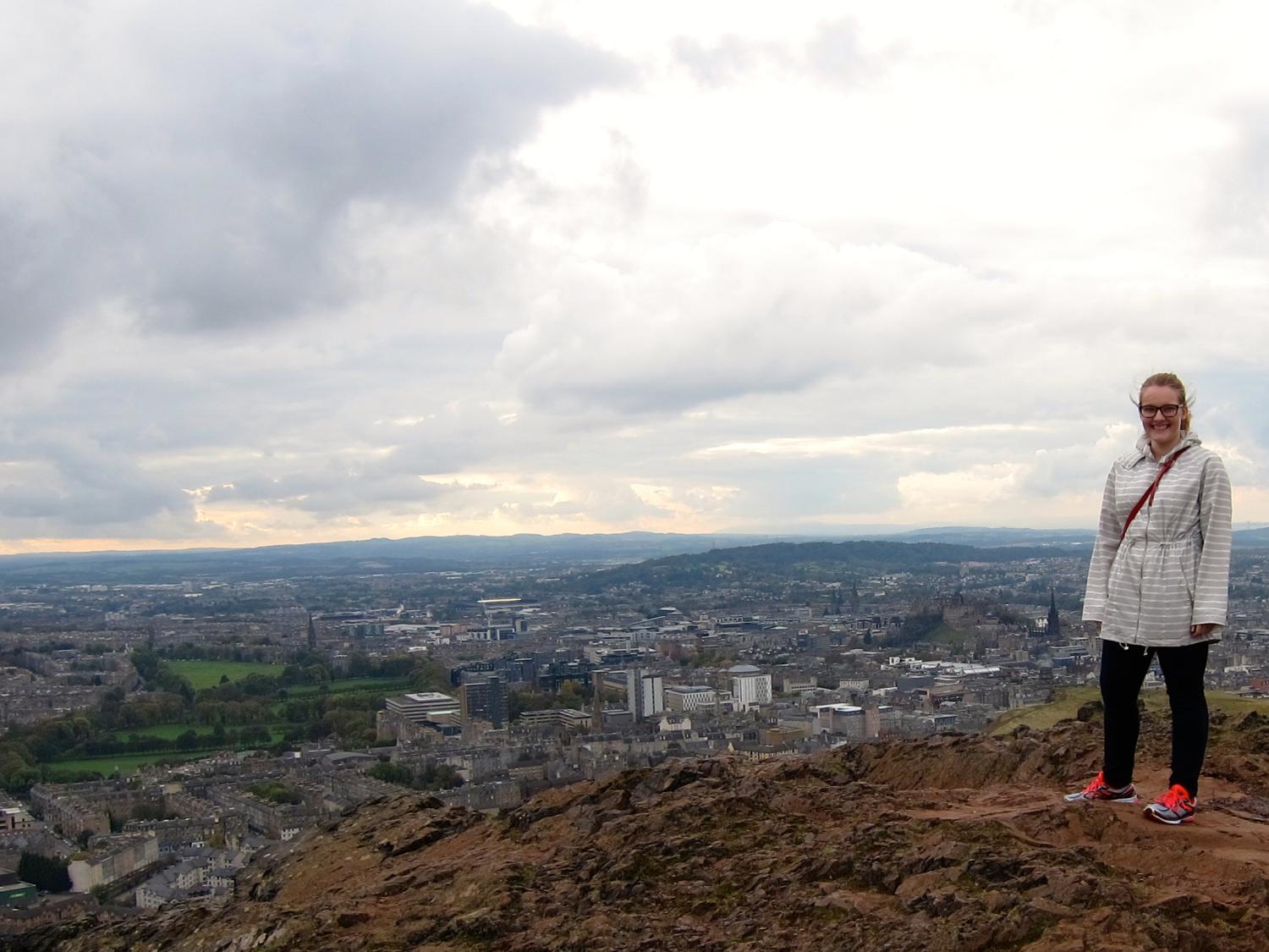 Penn State graduate Sophie Huddart, seen overlooking the city of Edinburgh from Arthur’s Seat in Scotland, is studying biostatistics at the University of Glasgow as part of the U.S. United Kingdom Postgraduate Fulbright Scholar program.