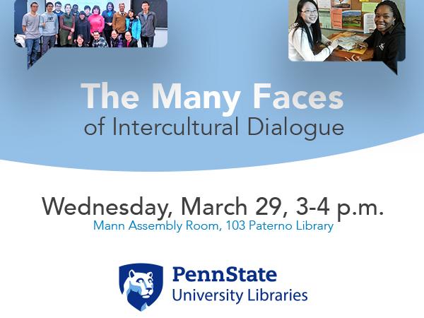 promotional graphic for March 29 event "The Many Faces of Intercultural Dialogue"