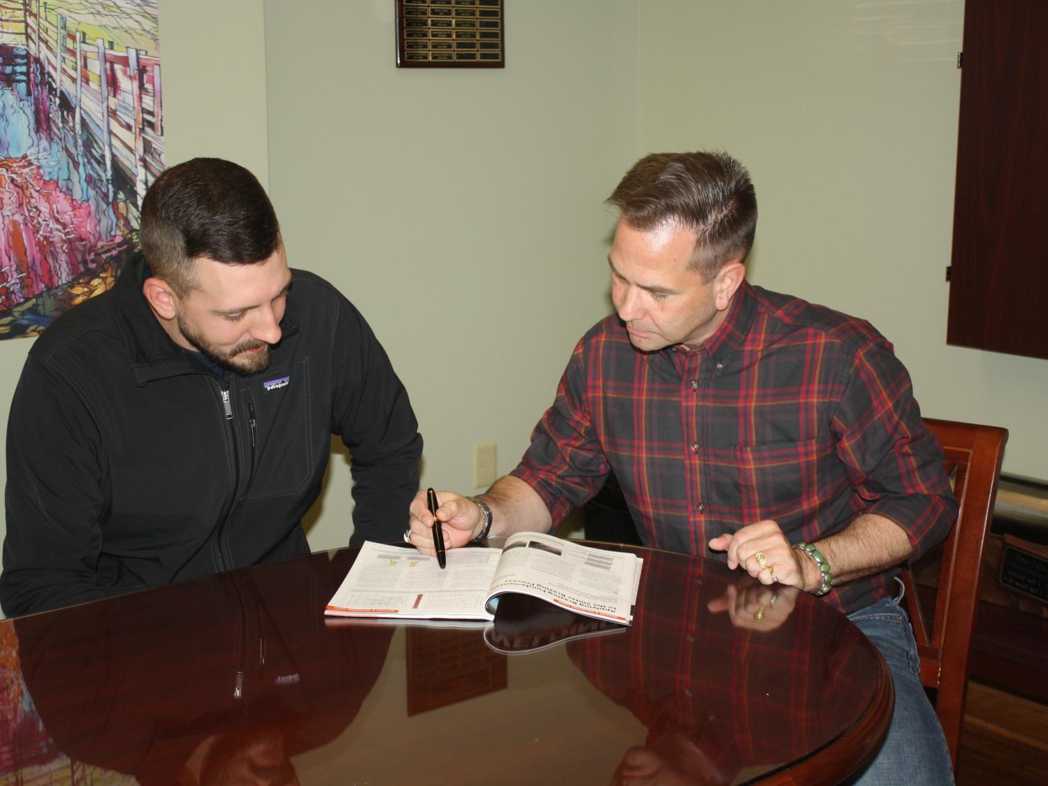 Penn State DuBois engineering student Kyle Bear, left, and Instructor of Engineering Steve Feldbauer 