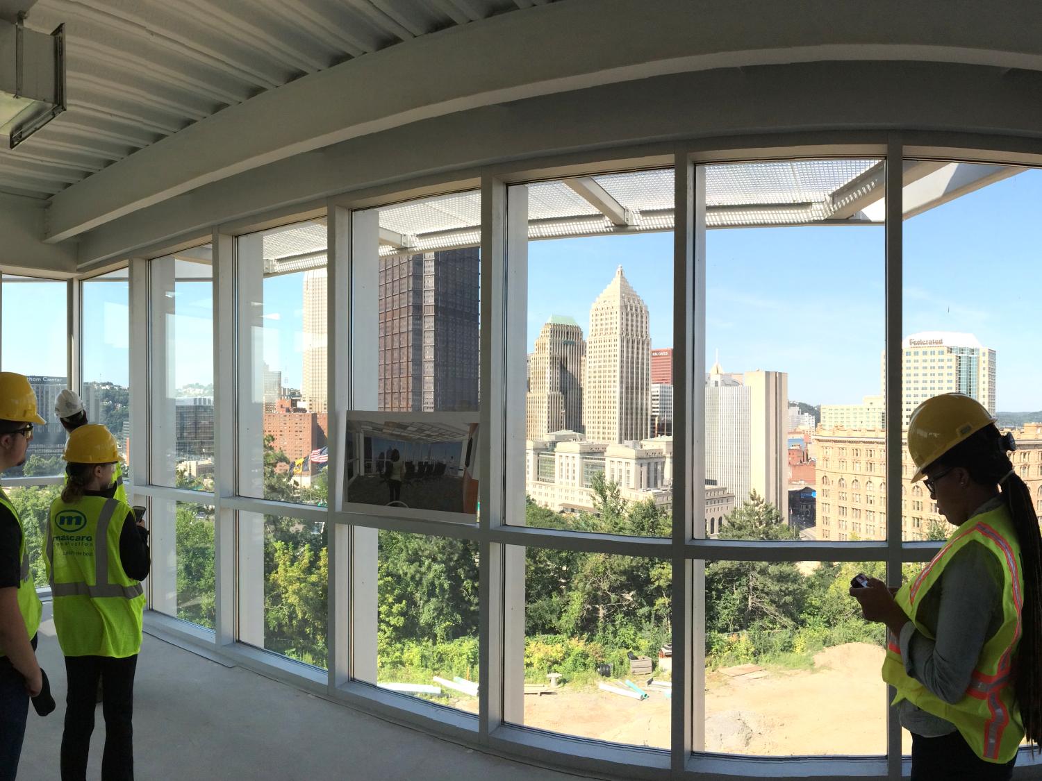 panoramic view of downtown Pittsburgh from windows