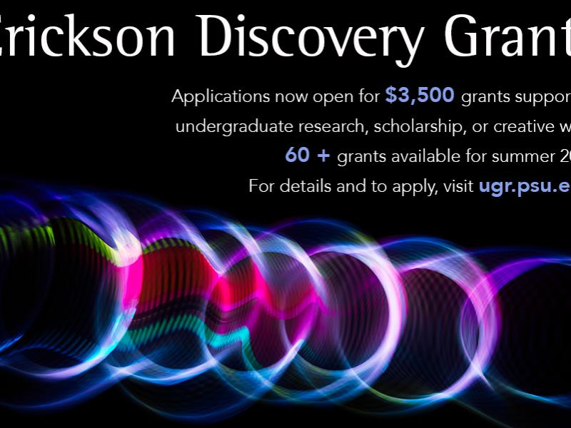 Graphic saying Erickson Discovery Grants now open for application