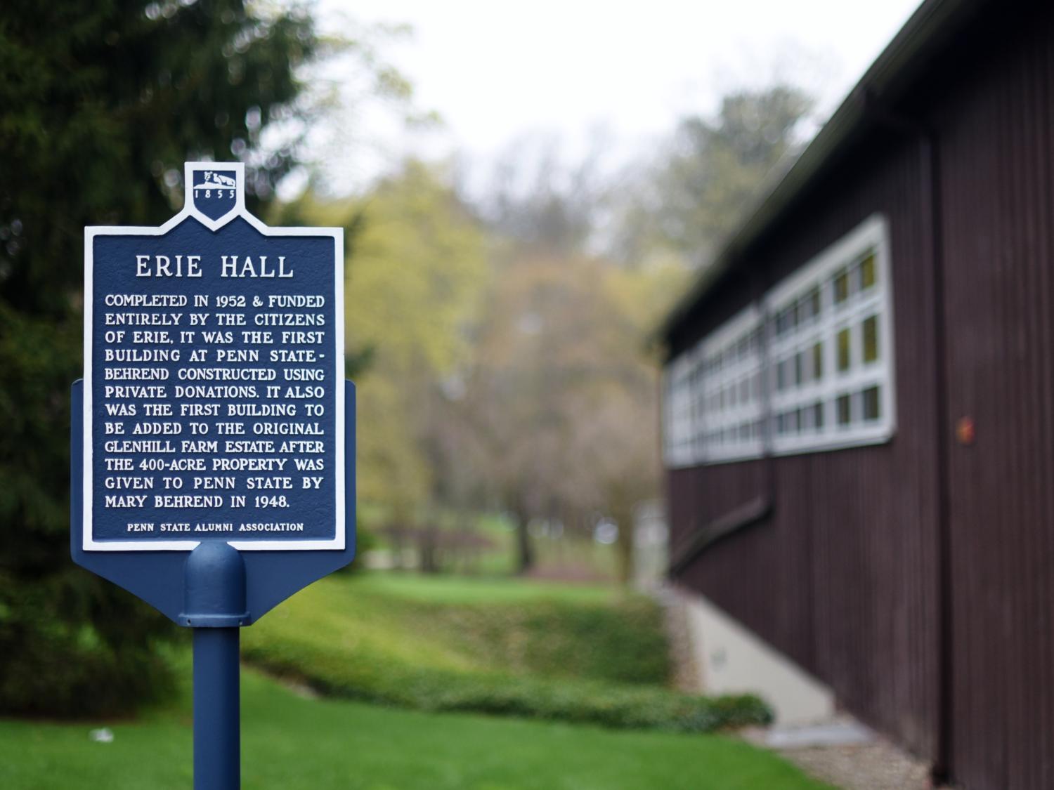 Historic marker for Erie Hall