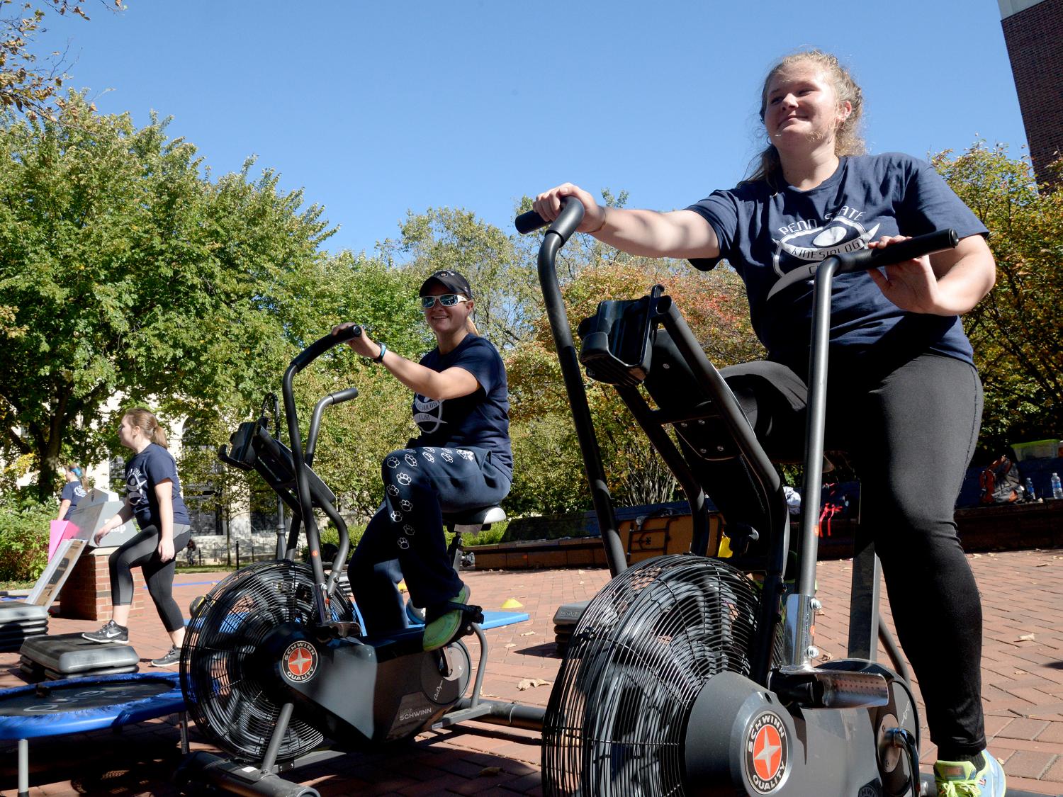 Students on exercise bikes
