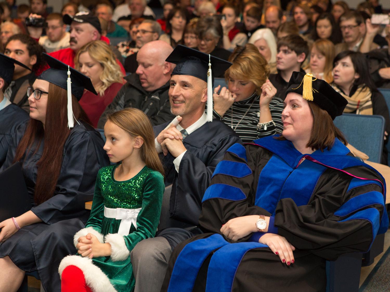 Penn State Beaver graduates, professors and guests look toward stage at commencement.