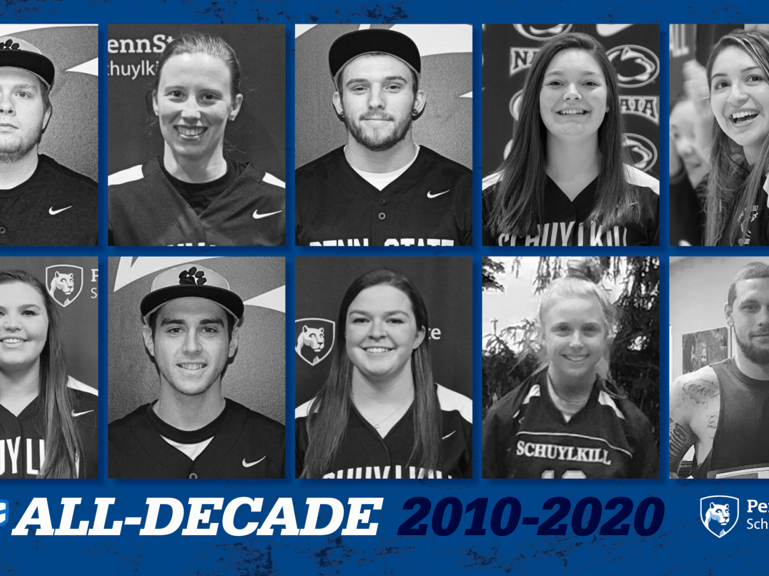 A grid with ten black and white photos of student-athletes