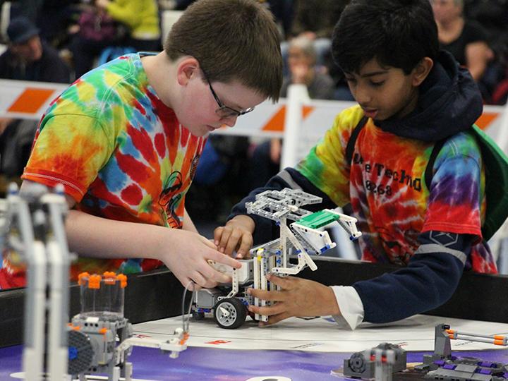 Students participate in First Lego League. 