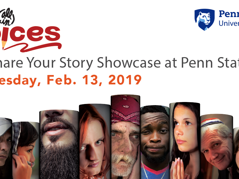 (All In) Voices storytelling Showcase event, Feb. 13 - flyer