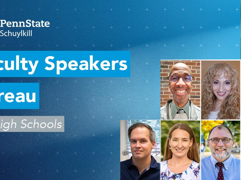 Decorative image with text that reads "Faculty Speakers Bureau for High Schools."