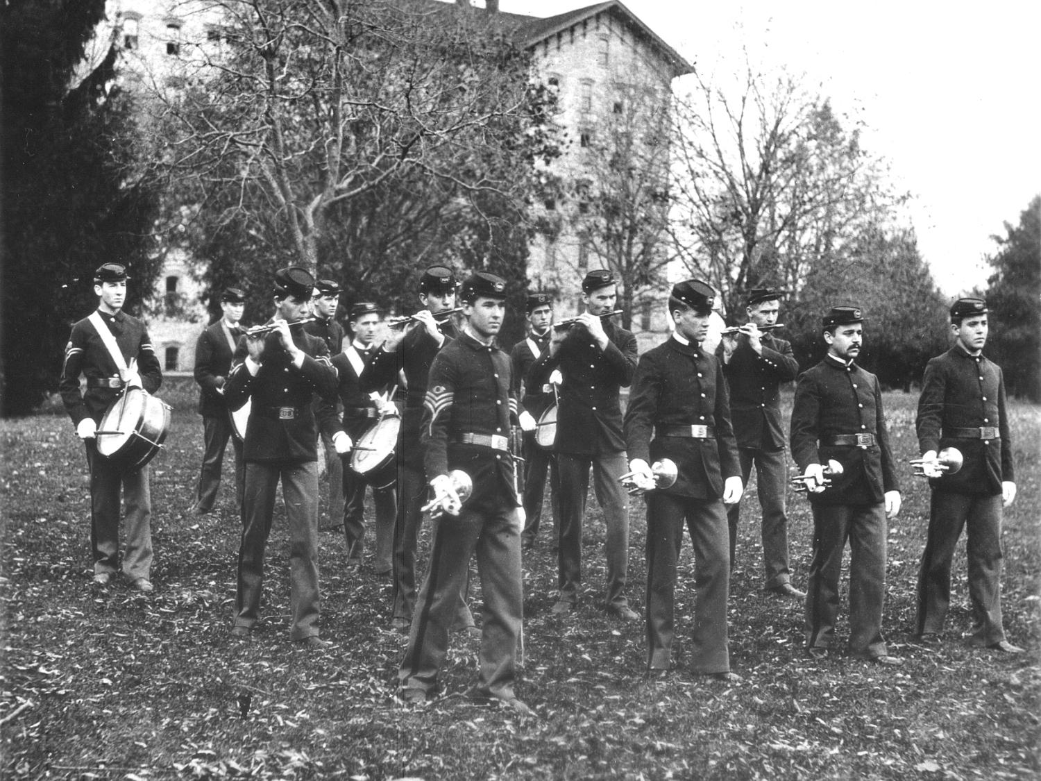 Pipe and bugle corps at Penn State, 1890s