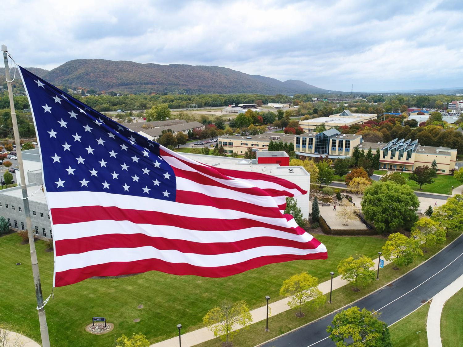 An American flag flying
