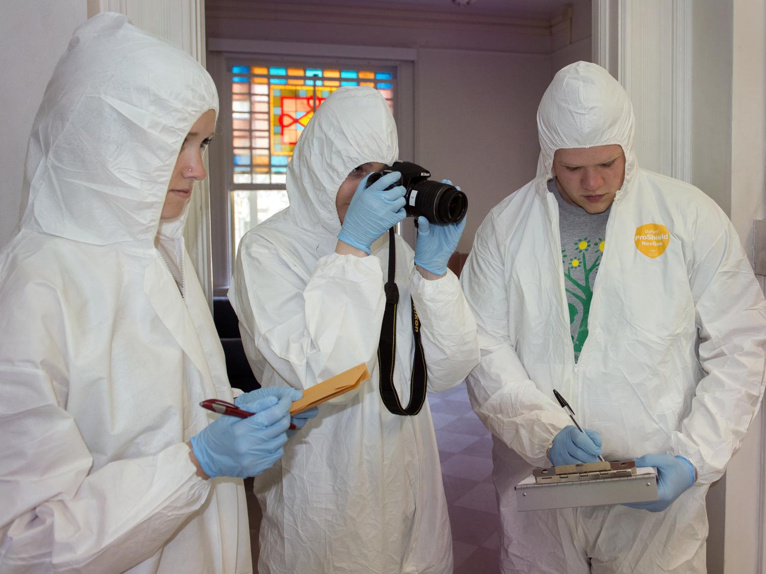 Forensic Science students study crime scene