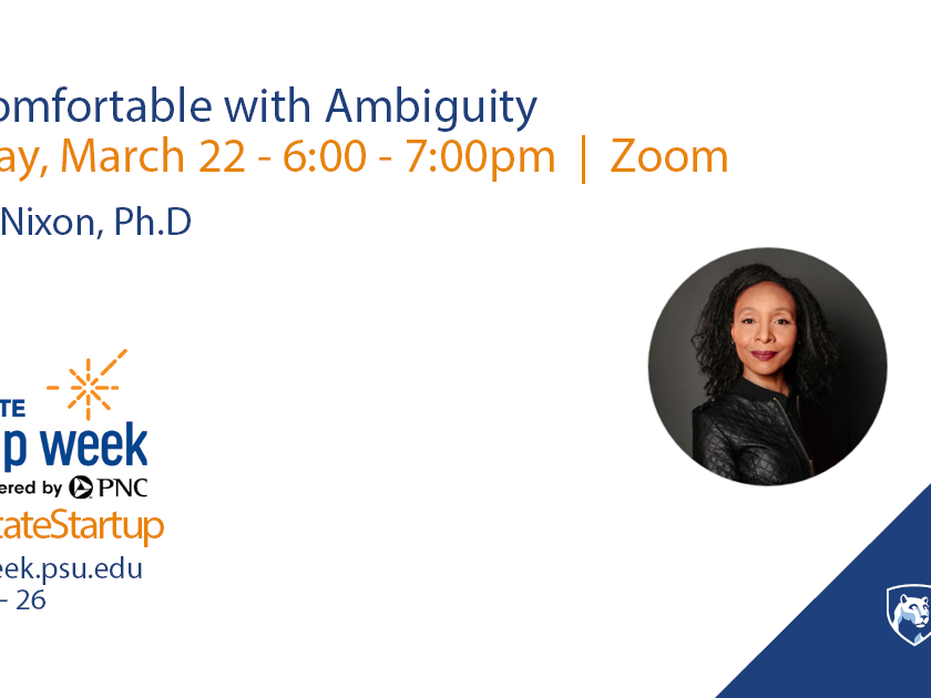Get Comfortable with Ambiguity with keynote speaker Natalie Nixon Startup Week powered by PNC event flyer