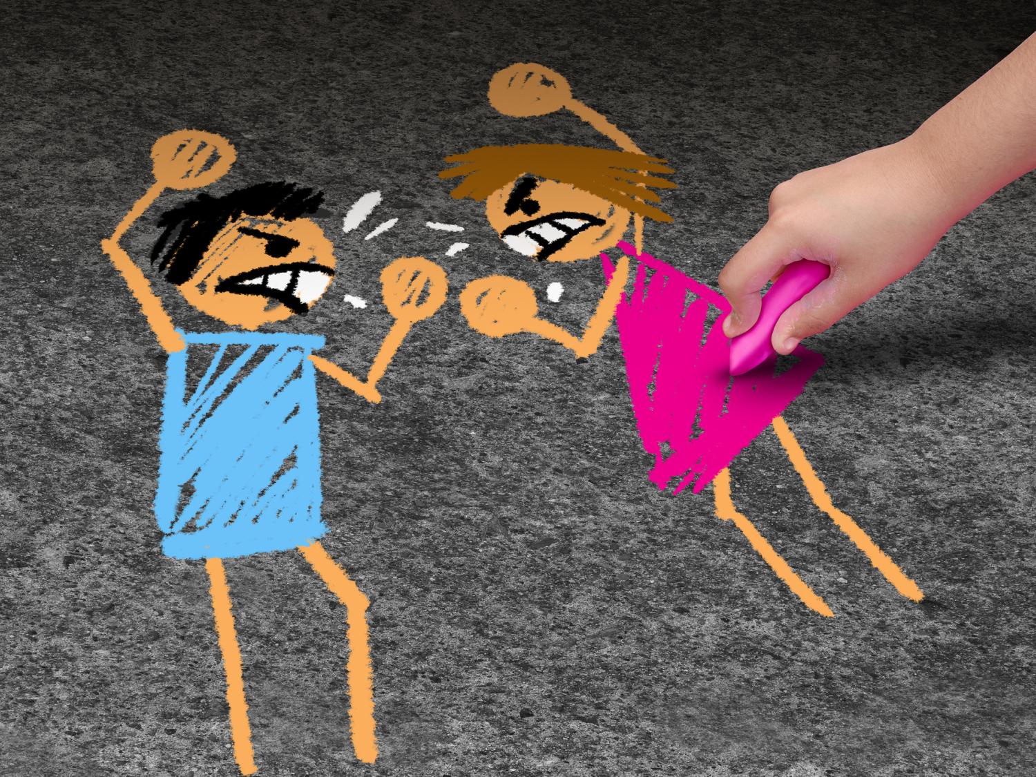 chalk drawing of angry parents