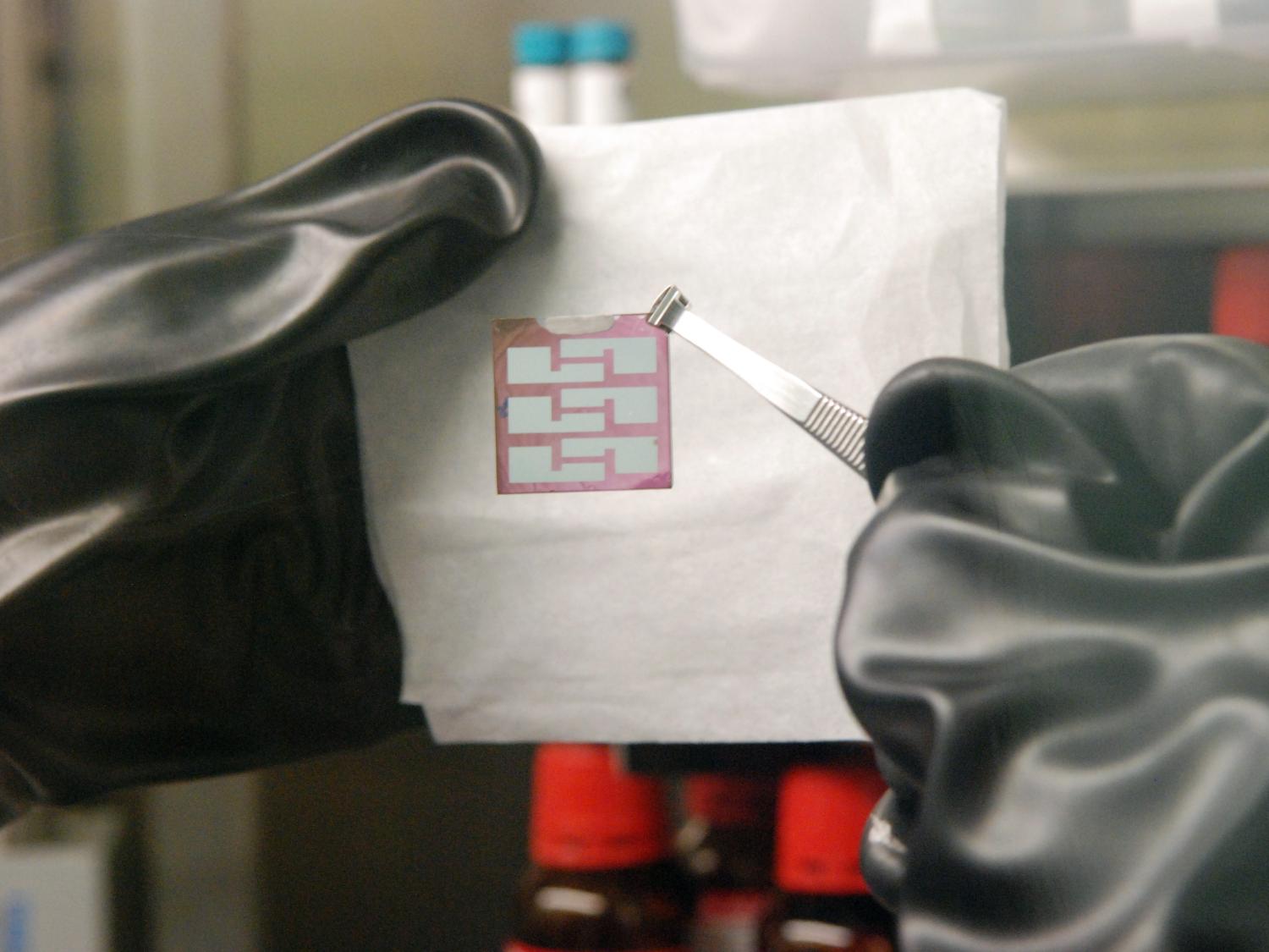 A look at the tiny flexible solar cell in lab