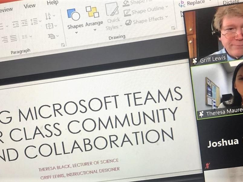 computer screenshot of a presentation and headshots of attendees for faculty program