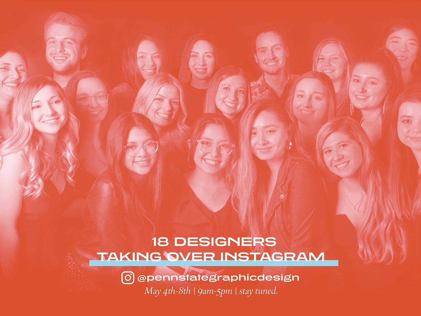 A portrait of the 18 members of the graphic design senior class with a sepia filter applied.