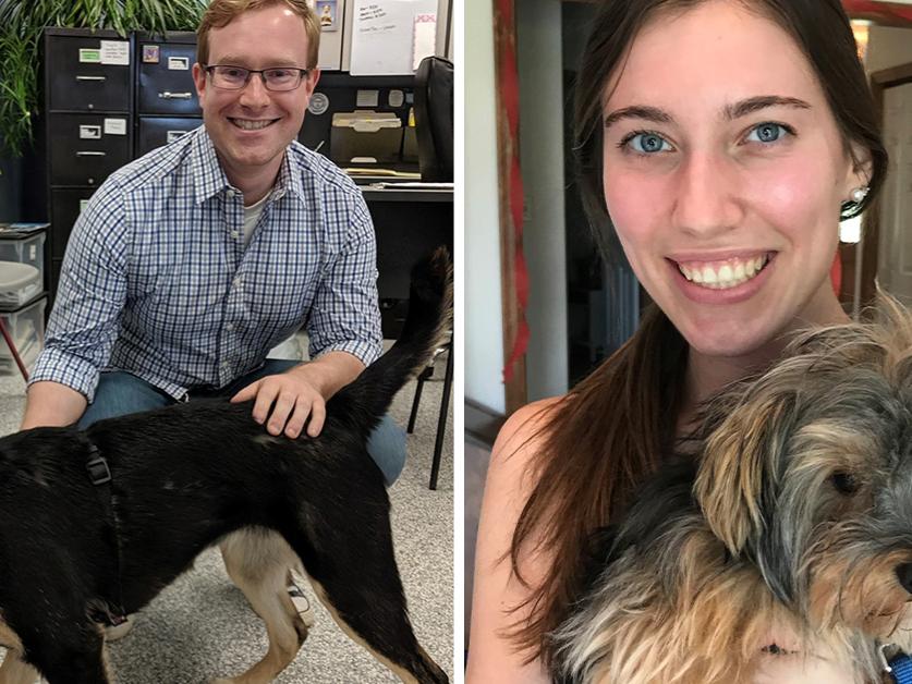 Kurt Heslop and Taylor Kost each pictured with a dog