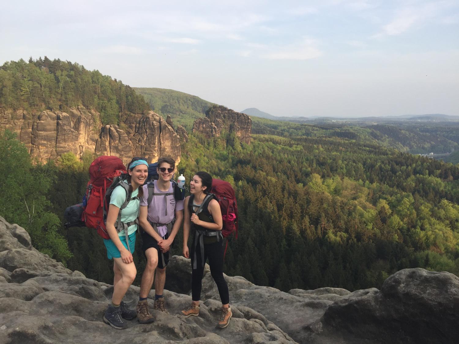 Miranda Holmes and two friends hiking in Germany