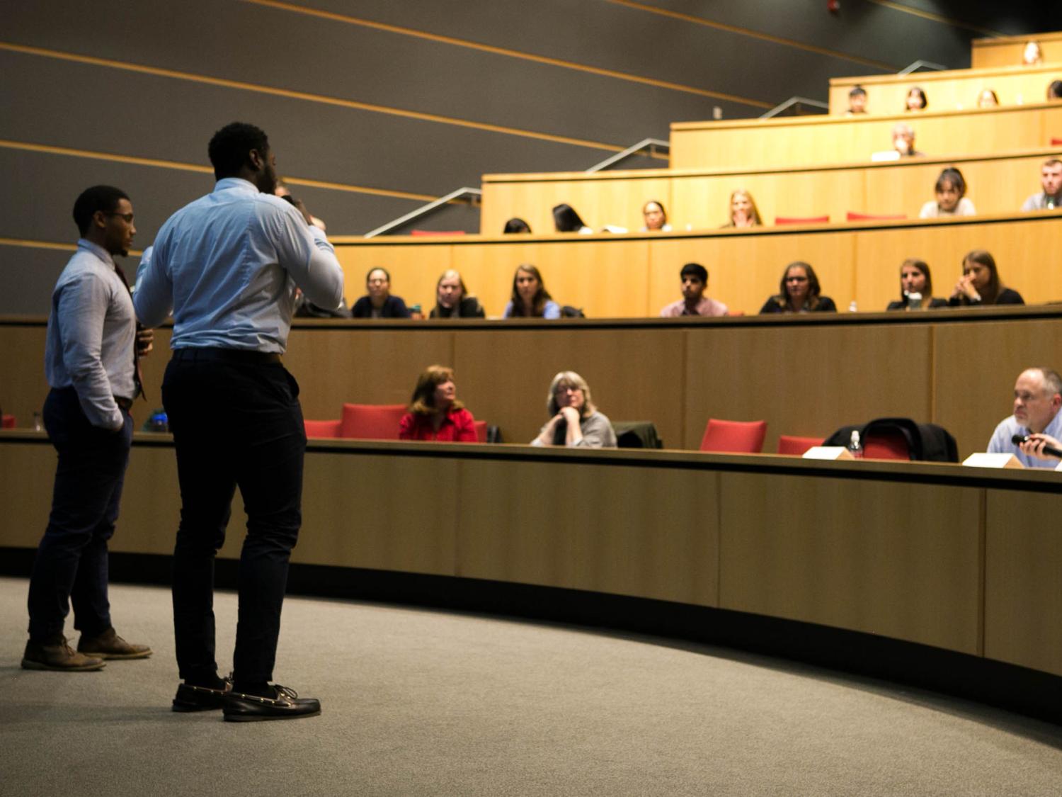 A group of students present their idea in the mHealth challenge. 