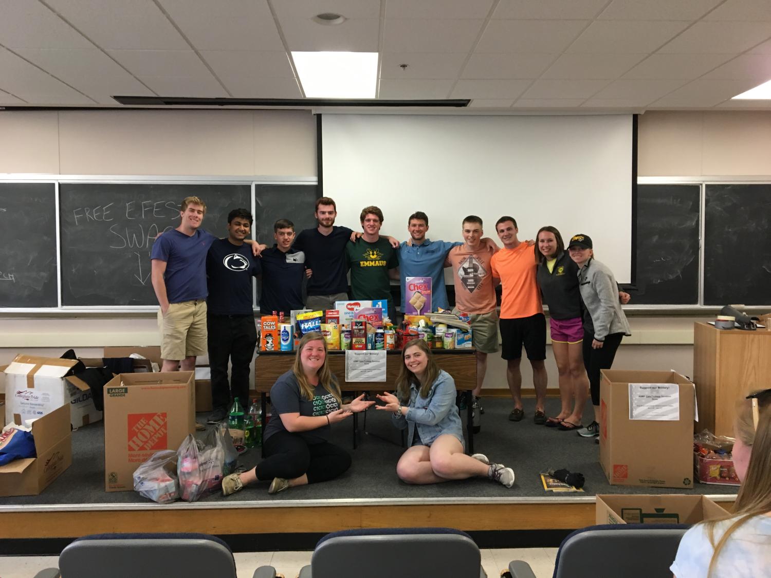 The Penn State chapter of ASME with the items they collected to support deployed service members.