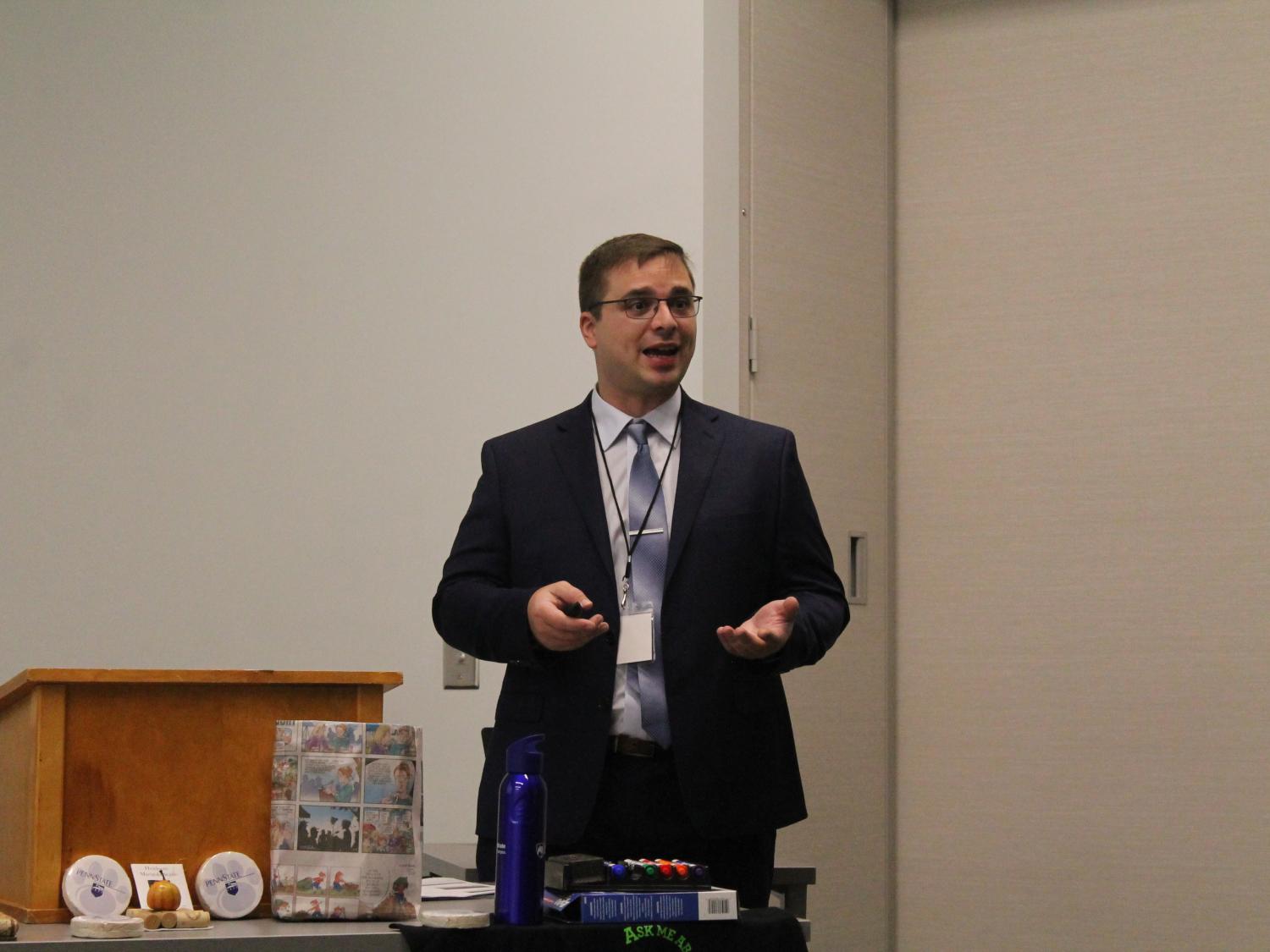 Justin Bowen, secretary of the World Campus Sustainability Club, speaks at Penn State's 2018 World Campus Leadership Conference