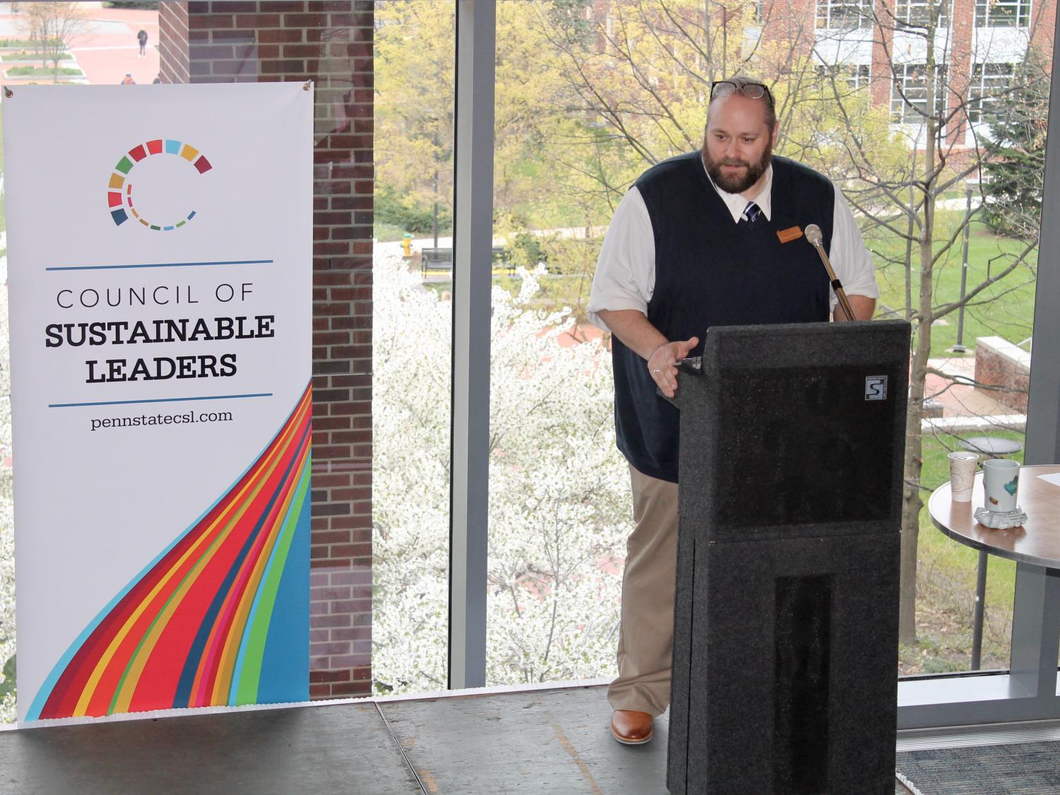 SI Associate Director for Student Engagement Doug Goldstein speaks at Student Sustainability Awards