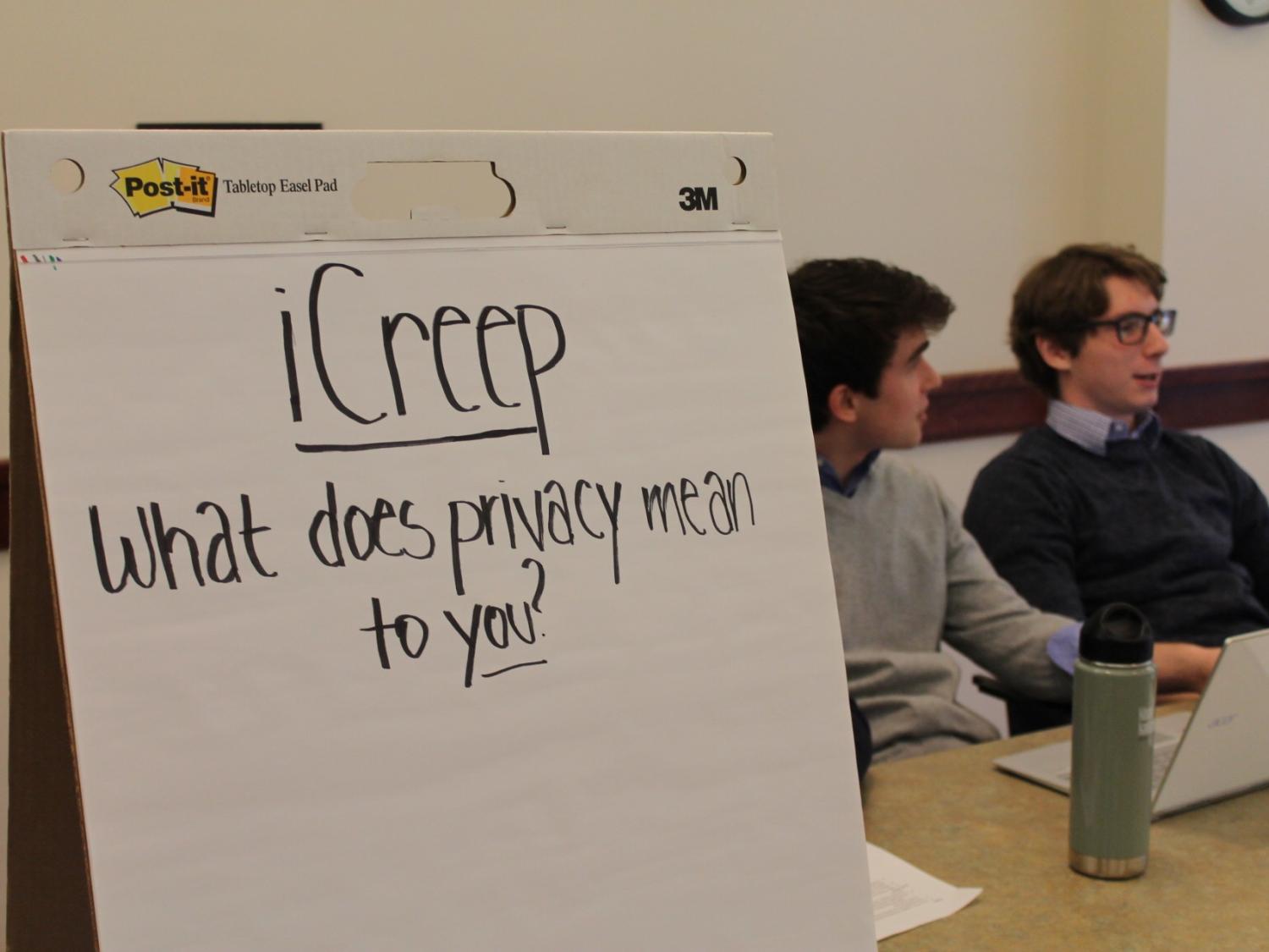 Nick Pazuchanics prepares to lead a session on privacy in modern technology during Deliberation Nation.