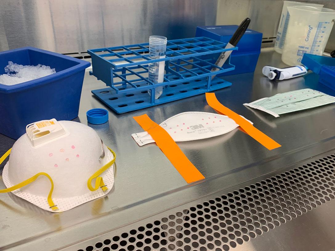 N95 masks with dots of liquid