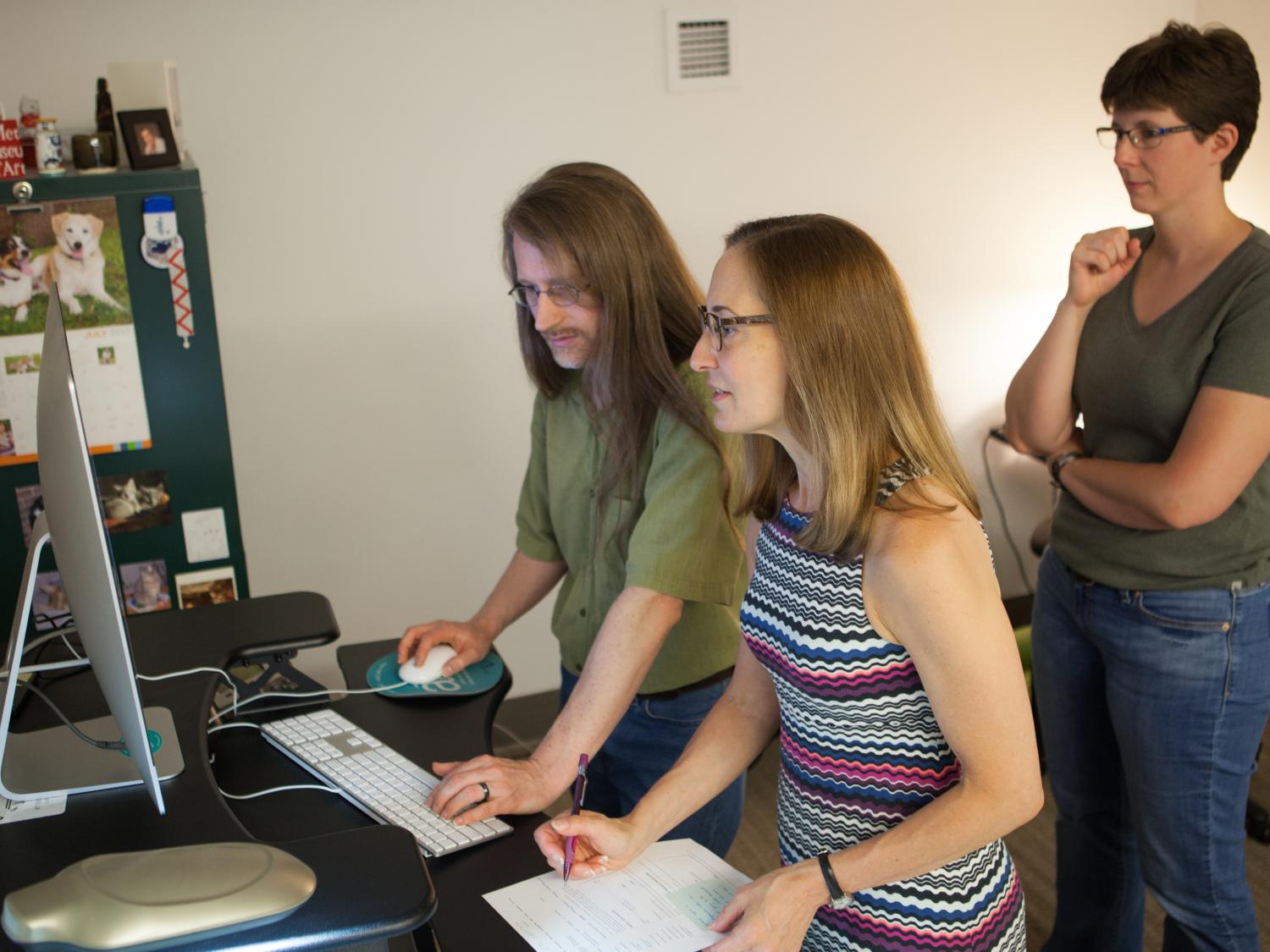 Yadin Flammer, Carolyn Lucarelli, and Catherine Adams collaborate on ResourceSpace. 