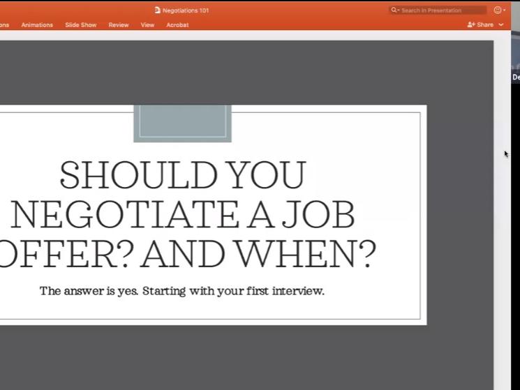Demi Clark gives a virtual presentation on negotiation