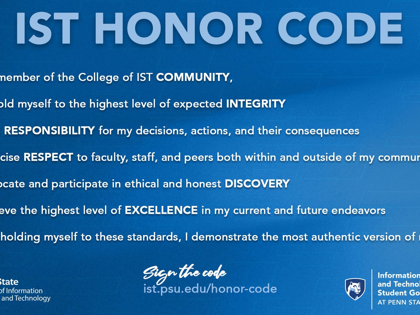 The text of the IST Honor Code. Visit ist.psu.edu/honor-code for full text version.