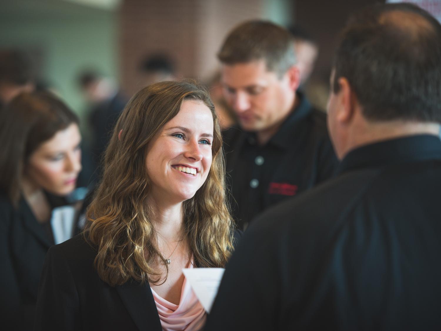 Students in the College of Information Sciences and Technology (IST) network with recruiters on Sept. 11, 2017.