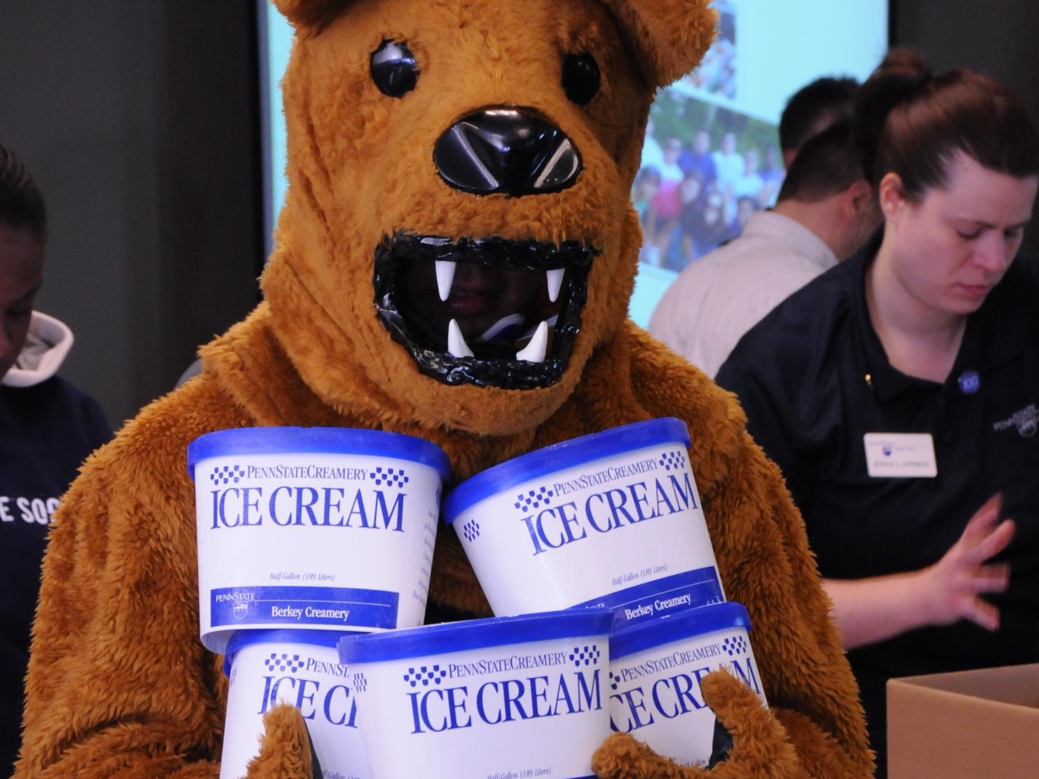 Nittany lion holding ice cream