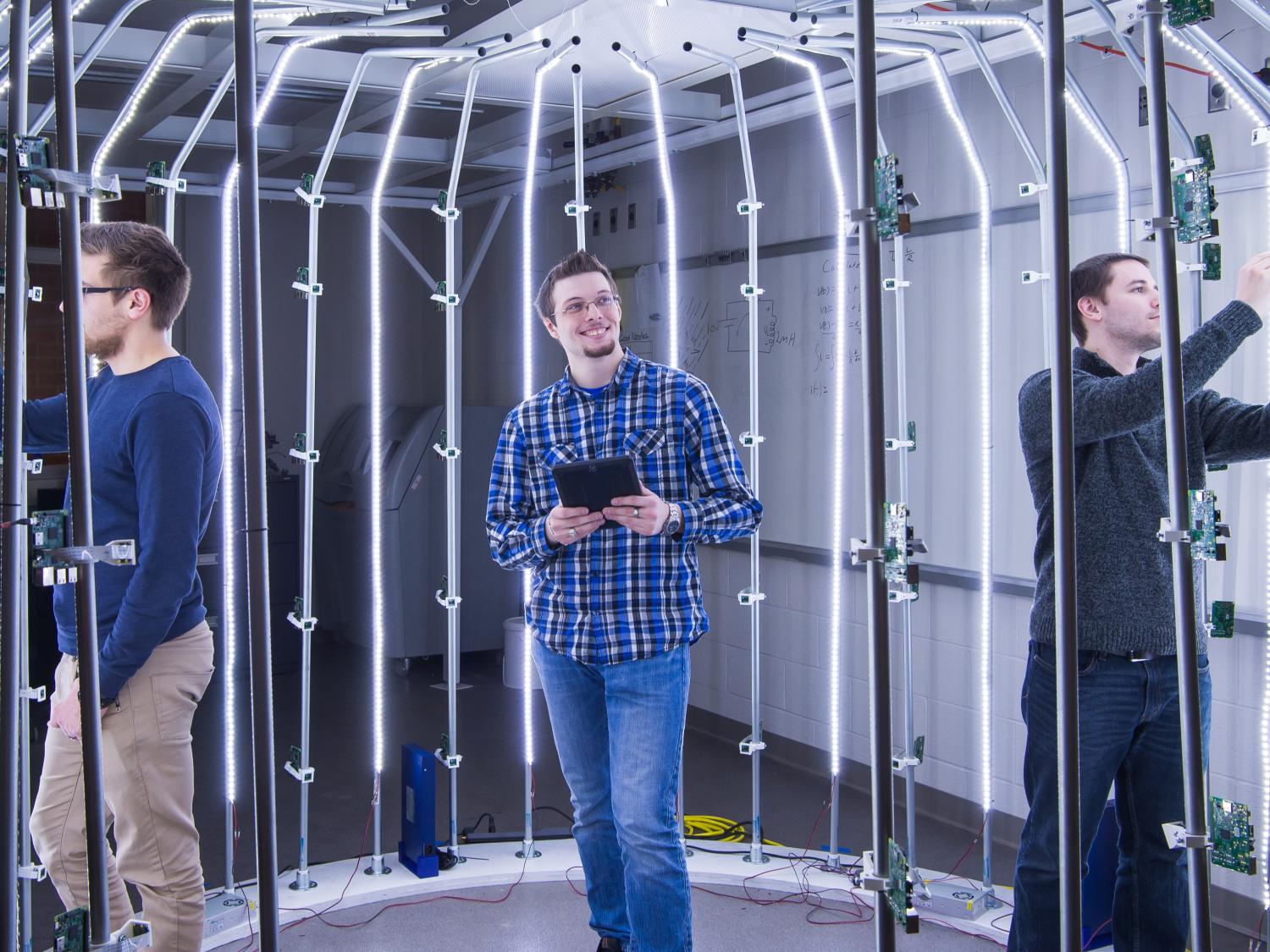 Students work in Penn State Behrend's Innovation Commons lab.