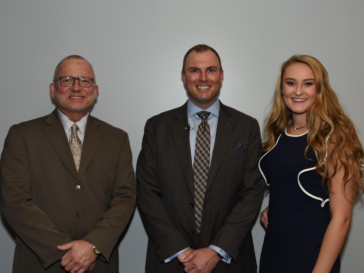 Dr. Charles Patrick, chancellor and chief academic officer; Jonathan Garlow, president and CEO of Ford Business Machines; and Hayley White, student moderator.
