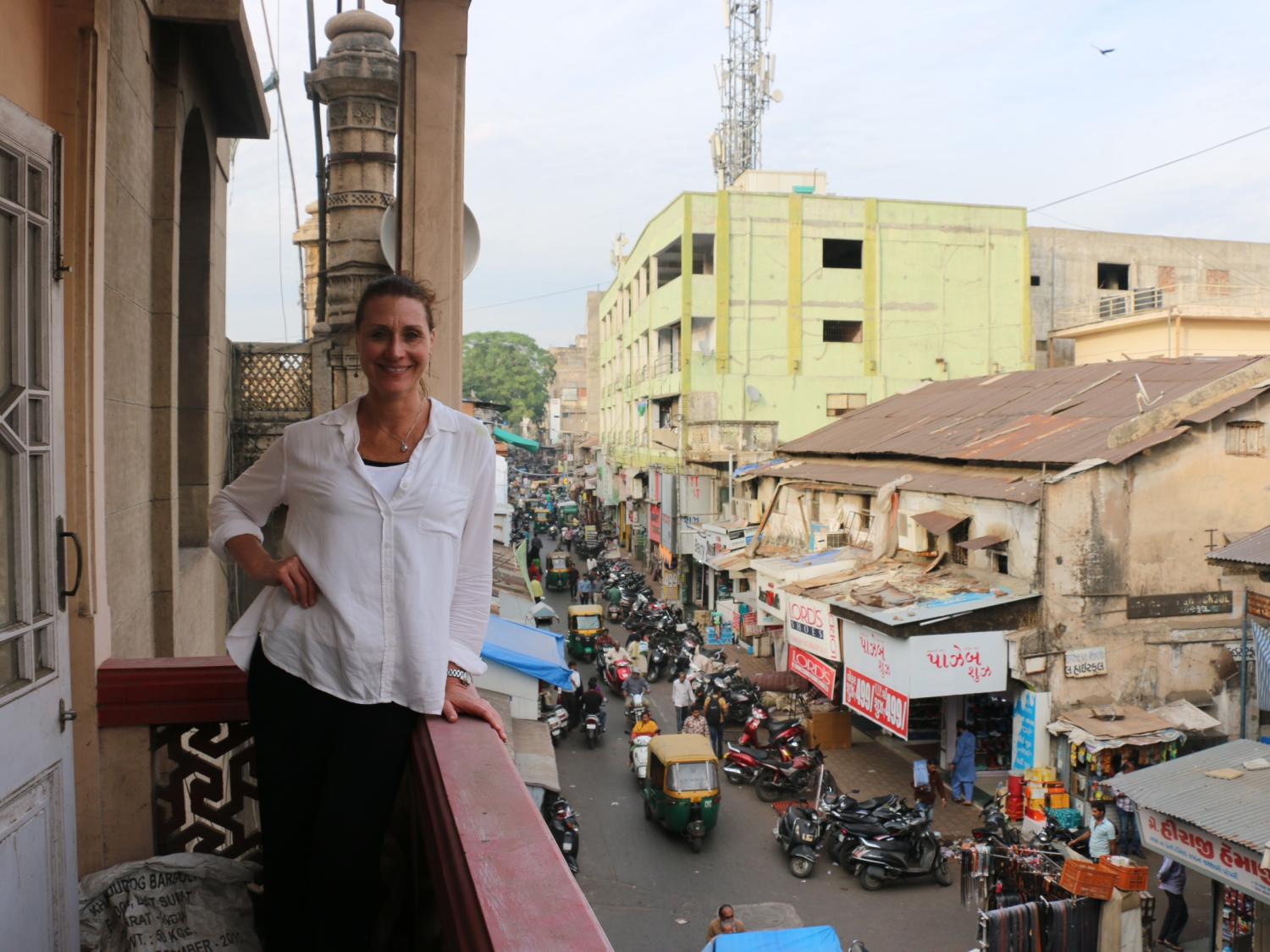Janet Purdy at Hazrat Pir Mohammad Shah Mosque Library in Ahmedabad, India in Dec 2017