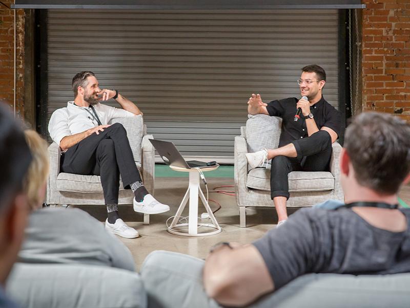 Tuft & Needle co-founder JT Marino speaking with students. 