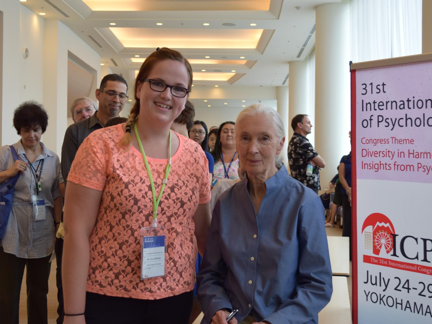Grace Waldfogle, pictured with animal rights activist Jane Goodall, was one of 15 students to visit Japan this past summer as part of a Penn State Behrend embedded course.