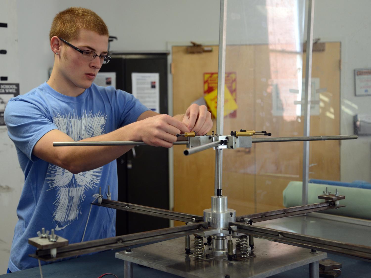 Student sets up test rotor