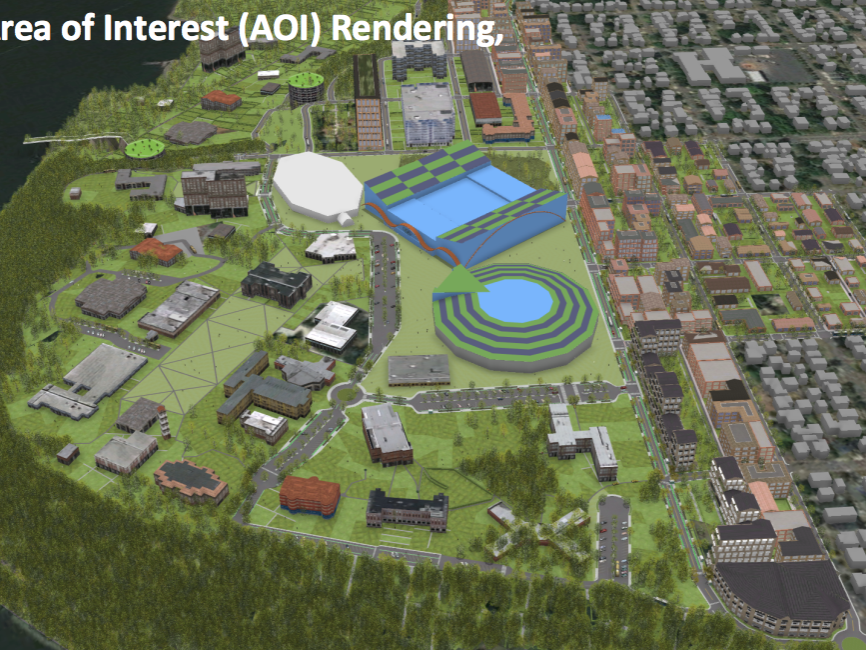 Penn State Geodesign graduate student Jesse Suders studied how the design of two new Olympic venues (an Aquatics Center and Velodrome) could be accommodated at the University of Portland. 